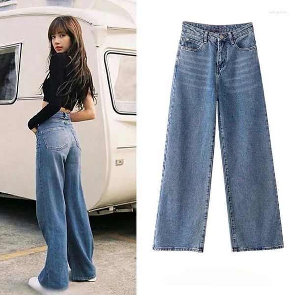 Jeans pour femmes Kpop Girl Group Lisa Vintage High Woon's Pant's Vêtements Femme Streetwear Fashion Denim Straitement Ligne Pantalon