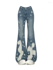 Damesjeans Kpop Gyaru Blue Flare High Taille Slim Comfortabele belbodems Women Fashion denim broek geschilderd Amerikaanse retro grunge