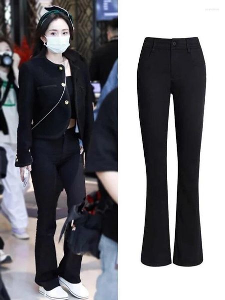 Jeans para mujer Kpop Cantantes coreanos Moda de otoño Pantalones de mujer Cintura alta Acampanado Negro Ropa informal ajustada Vintage Harajuku Pantalones de mezclilla