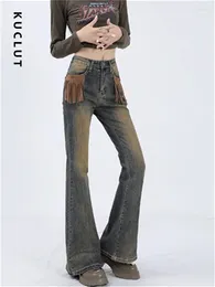 Jeans pour femmes Kuclut American Retro lavé pour les femmes 2024 Streetwear de mode Pantalon droit lâche