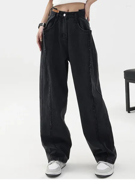 Jeans de mujeres Kuclut para mujer Pantalones de mezclilla con cintura alta en la pierna ancha de pierna informal coreana coreana elegante primavera de alumno de aluminio pantalón