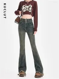 Damesjeans Kuclut voor vrouwen Fashion Vintage Streetwear Zipper Down rechte broek Losse hoge taille Tassel Flare Long