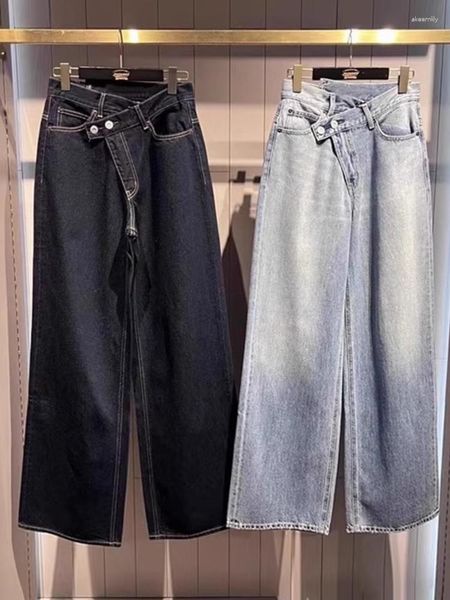 Jeans pour femmes Kuzuwata 2023 Automne Lâche Mode Femme Droite Casual Bouton Large Jambe Denim Pantalon Japonais Taille Haute Pantalon