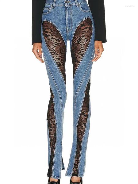 Jeans pour femmes patchwork sexy voir à travers le pantalon skinny pour les femmes hautes ourlets à piste extensible pantalon extensible pantalon zn282