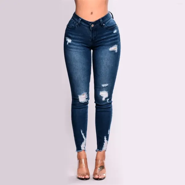 Jean femme dames BuLifting Skinny taille haute extensible en détresse minceur Denim pantalon détruit déchiré pantalon