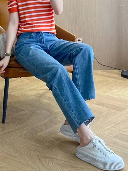 Jeans pour femmes Mesdames Burr Edges Slim Crayon Pantalon Femme Taille haute Droite Vintage Denim Spring 2024 All-Match