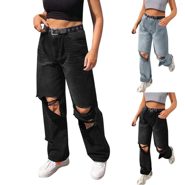 Jean femme vêtements pour dames 2023 mode pantalon haut droit ample rétro trou Y2k Streetwear pantalons De Mujer