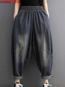 Jeans pour femmes dames rétro Patchwork sarouel nouvelle mode décontractée ample Style Simple laver et blanchir taille élastique pantalon surdimensionné PantC24318