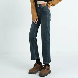 Jeans pour femmes élégant couleurs rétro et pantalon doublé de toison slim ajustement haute taille skinny coréen pantalon de mode