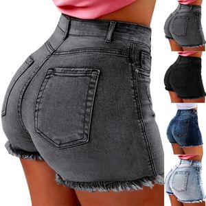 Jeans féminins pourdies Sumoux Solid Denim Short Frdged Trou High Rise Pantalon