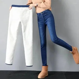 Jeans pour femmes Lamb Fluff Denim Crayon Pantalon Femmes Hiver Épaissir Grande Mode Taille Haute Stretch Skinny Polaire Doublé Pantalon Chaud
