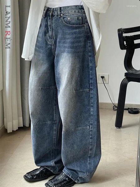 Jeans pour femmes LANMREM Designer lavé pour les femmes bleu foncé taille haute taille large pantalon en denim pantalon streetwear 2024 été 26D8858