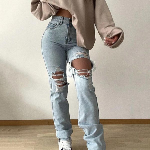 Jeans de mujer Fashion Fashion For Women Salla de talla de planta ancha Denim de mezclilla Corea de pantalones rectos rectos Ropa de Mujer