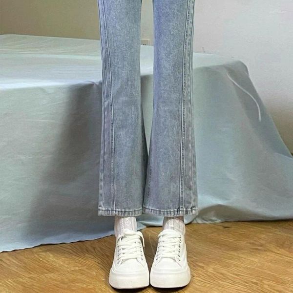 Jeans pour femmes grande taille haute pour les femmes avec un design de rue mince tube droit pantalon léger Y2K