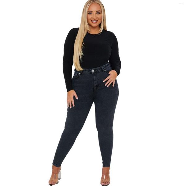 Jeans pour femmes grande taille haute taille serrer le pantalon crayon courbe zip avec une fermeture de bouton Classic Stretch Slim