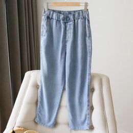 Jeans pour femmes grande taille femmes printemps bleu taille élastique couleur unie lâche sarouel denim pantalon polyvalent large jambe baggy pantalon femme