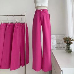 Jeans pour femmes Lauri Laki Rose rouge droit pour les femmes vintage décontractée entièrement longueur pantalon denim large streetwear 2024