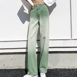 Jeans para mujer Alargan sueltos verdes rectos para mujeres Cintura alta Pierna ancha Pantalones femeninos Casual Comfort Denim Mamá Pantalones 2023 Bottoms