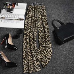Damesjeans luipaardprint elastische hoge taille brede poten losse vintage dames broek Koreaanse mode full-length broek voor vrouwen 2023 lente y23