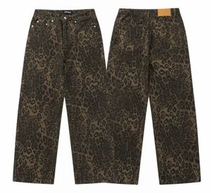 Jeans pour femmes léopard imprimé femmes hautes taille vintage large jambe denim pantalon 2024 streetwear mode rétro occasionnel y2k baggy