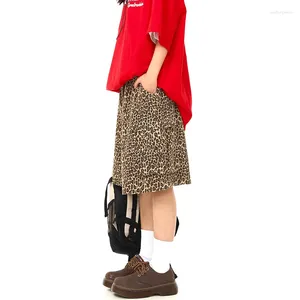 Jeans pour femmes imprimement léopard y2k baggy pour femmes-de-femmes shorts en denim en vrac fashion hauteur