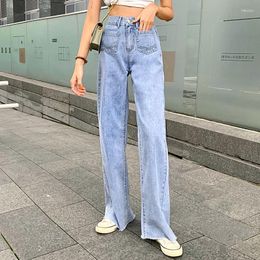 Jeans Femme Liberjog Femme Large Jambe Casual Lâche Taille Haute Directement Canister Printemps Automne Coton Denim Pantalon Vintage Pantalon Femme