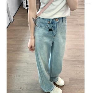 Damesjeans Lichtblauw Gradiënt Onregelmatig Trendy High Street Harajuku-stijl Baggy Design Mode Kleine band wijde pijpenbroek