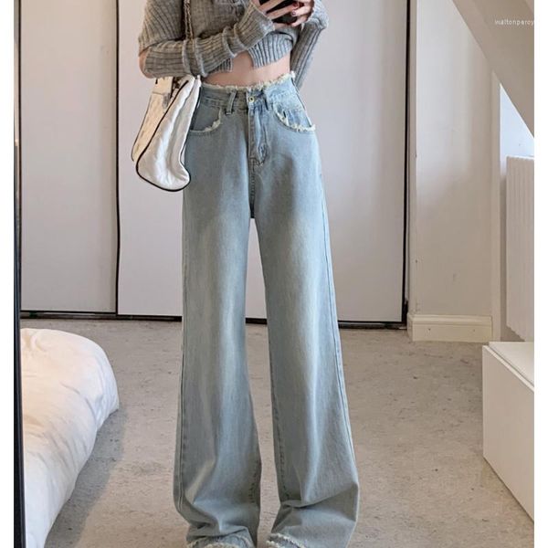Jean femme bleu clair taille haute étoiles mode américaine Streetwear jambe large Jean femme pantalon droit Baggy Denim pantalon