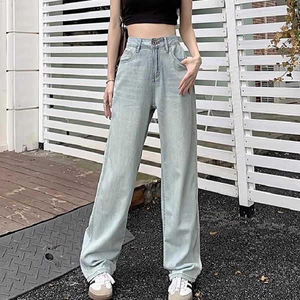 Jean droit de couleur claire pour femme, petit pantalon taille haute, ample et étroit, à jambes larges, printemps et automne 2024