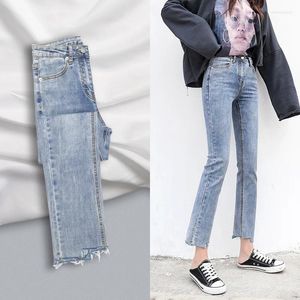 Jeans de mujer Femenina Denim ligero Folte de la primavera 2024 Tendencia de pantalones rectos microgrados de 9 puntos de cintura alta de 9 puntos