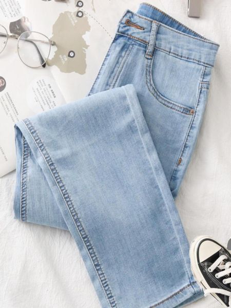 Jeans para mujer Pantalones de mezclilla de pierna recta ligera 2023 Mamá de cintura alta Boyfriend Azul para mujeres Slouchy Cargo