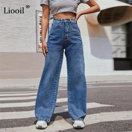Damesjeans liooil brede been hoge taille voor vrouwen met zakken knop gewassen denim blauwe broek rechte broek streetwear zomer 2024