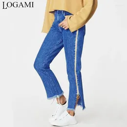 Jeans pour femmes Logami High Taist Zipper Side Femme Strongée Strong Streetwear Denim Pantalon Spring Summer Pantalon