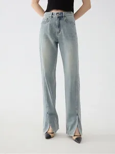 Jean Long pour femmes, fente taille haute, fermeture éclair, ample, Vintage, droit, pantalon en Denim, 2024