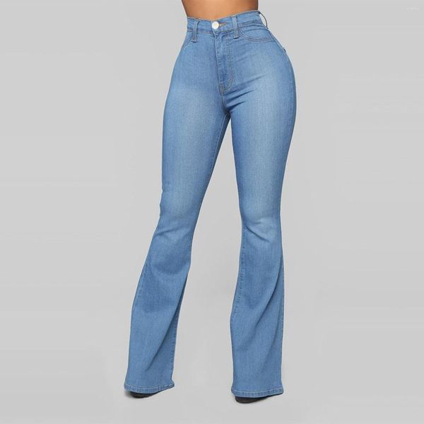 Jeans femme pantalons longs Denim pour femmes grande taille couleur unie évasé vadrouille sol hanche mince vie quotidienne femme vêtements