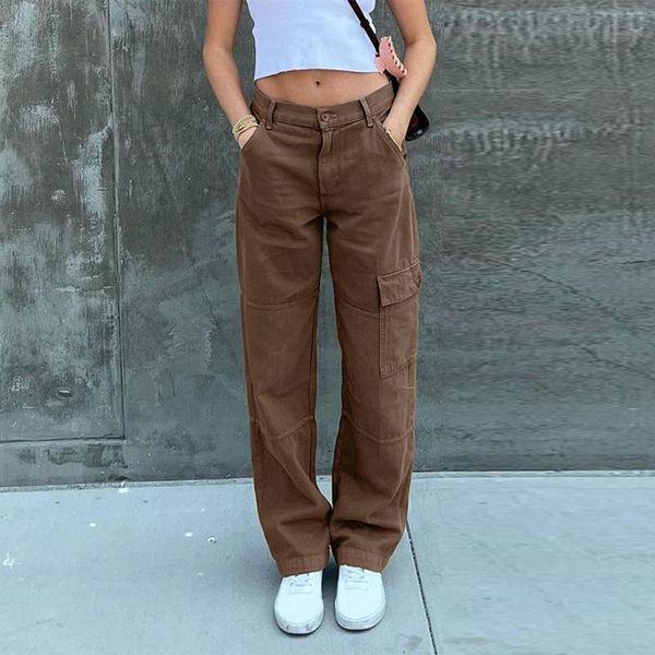 Jeans pour femmes pantalons longs pantalon en denim femme jambe large pantalon cargo Demin droit avec poche vie quotidienne japonaise