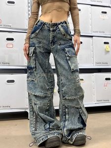 Damesjeans Long Street Oversized Jeans Vintage Multi Pocket Goods Pants Losse rechte pijpen Wash Masked Likki Y2K Street Rangers J240306