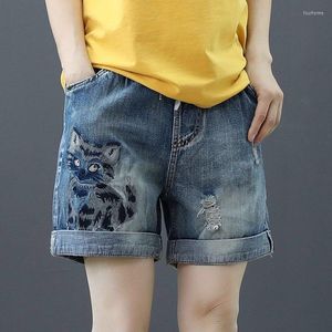 Damesjeans losse elastische taille geborduurde denim shorts zomer slank casual gat recht kort voor dames haruku bodem