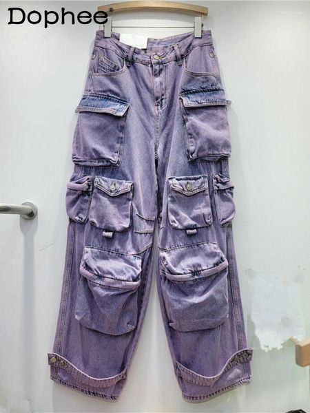 Jeans femeninos Fuesos de mezclilla morada suelta para mujeres 2024 Pantalones de otoño de otoño e invierno.