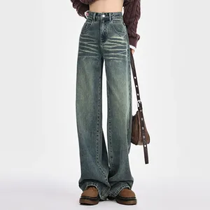 Jeans pour femmes pantalons de loisirs droits amples femmes pantalons baggy avec taille haute fille style streetwear mode vintage denim