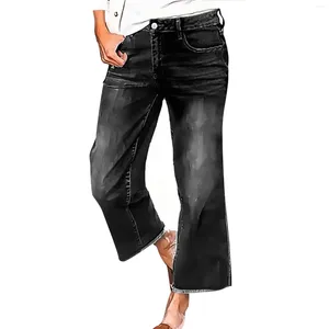 Jeans pour femmes Lâche Streetwear Y2K Jambe droite évasée pour femmes Casual Hem Taille moyenne Tirez sur 2023 Tendance Sexy
