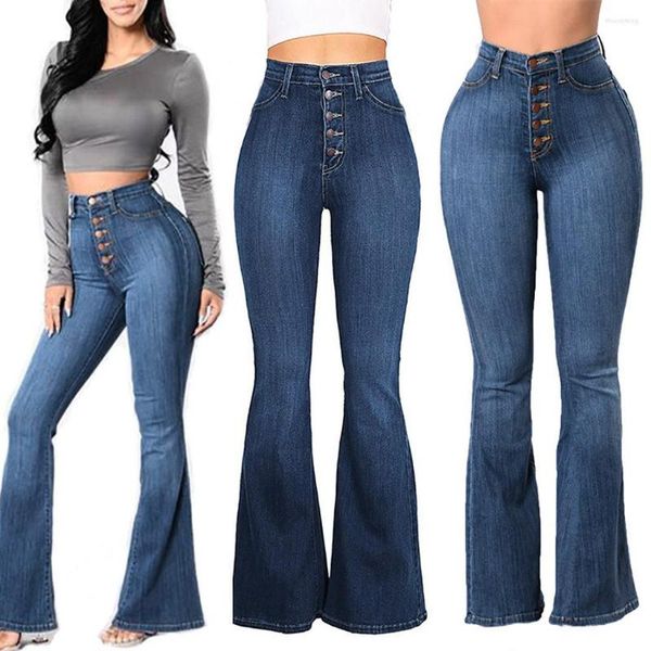 Jeans pour femmes Loose Women Denim Pant Boot Cut Pocket Elastic Casual Autumn Button