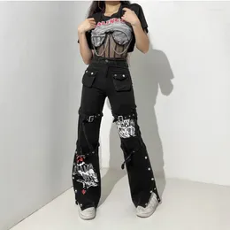Jeans de femmes Lordlds Femmes 2024 Panne de jean imprimé punk Boucle en métal avec streetwear de style cool et hip-hop