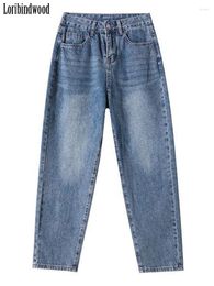Jeans féminins Loribindwood le printemps et 2024 vintage bleu bouclé juron carlem sont de petits vêtements pantalons baggy