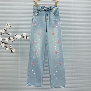 Los jeans femeninos aman la cajera bordada para mujeres primavera y verano pantalones largos 2024 cintura alta lo suelta pierna ancha