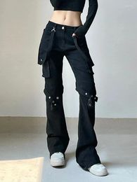 Jeans pour femmes basse hauteur Ribbon patchwork skinny cargo droit des femmes pantalons de jean gothique y2k y2k streetwear punk style pour les filles
