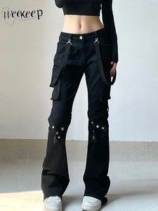 Damesjeans Low Rise Ribbon Patchwork Skinny Straight Cargo Women Gothic denim broek Y2K Streetwear Punk Style for Girls