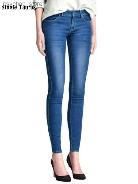 Jeans pour femmes Taille basse Élasticité blanchie Jeans skinny Mode Slim Lady Vintage Crayon Pantalon Denim Bleu Classique Vêtements décontractés pour les femmes Q230901