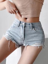Vrouwen Jeans Lage Taille Burr Kwastje Manchetten Mini Denim Shorts Y2K MEISJE Casual Gescheurd Gat Fringe Korte Koreaanse Broek
