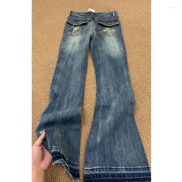 Jeans pour femmes taille basse vintage Y2k Design Sense Slim Fit Tube droit Micro Flare Pantalon américain High Streetwear Spicy Girls